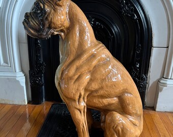 Vintage 1960s-70s Life Size Boxer Dog Statue by Marwal