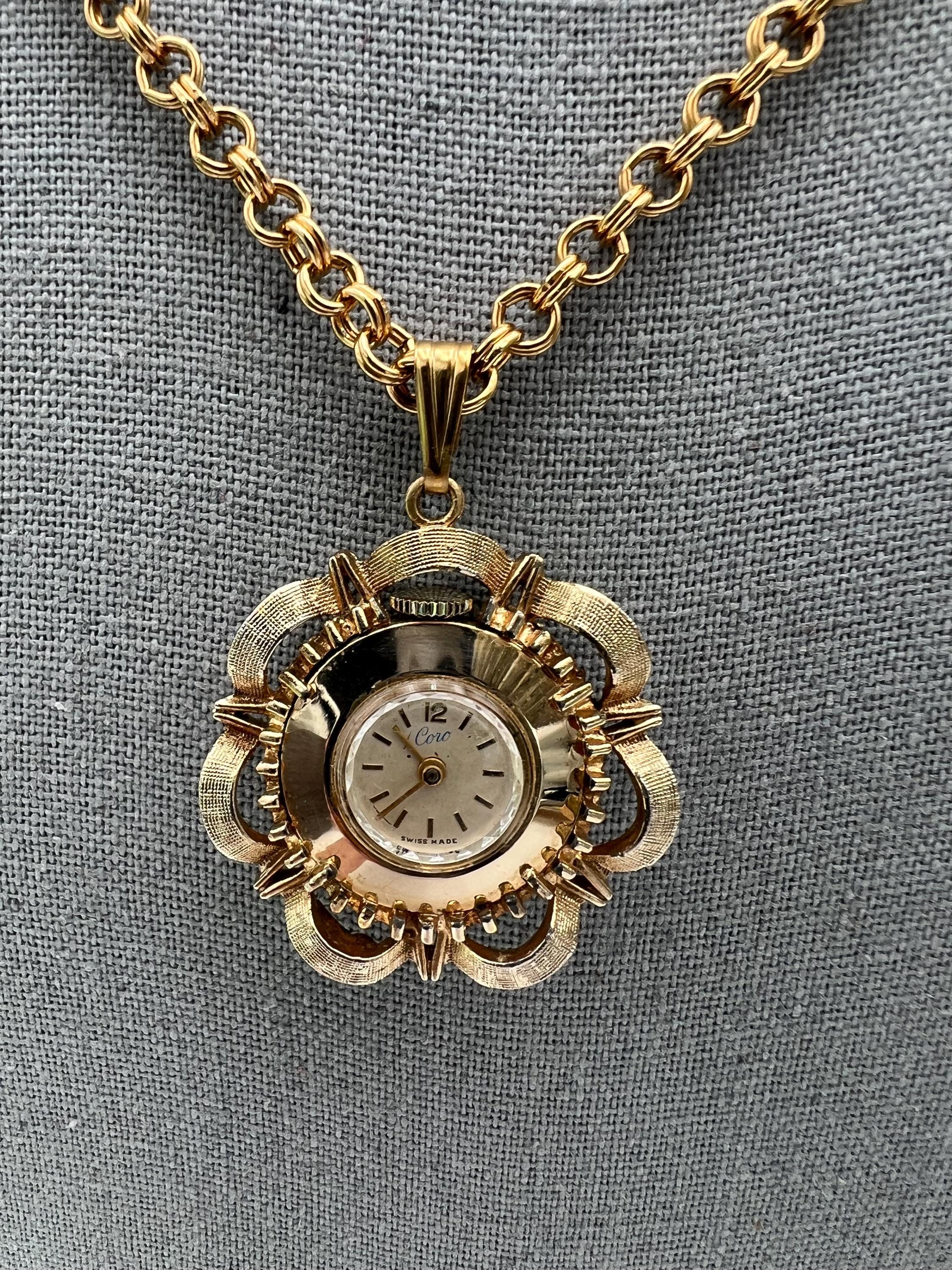 Vintage Coro Pegasus Manual Wind Clock Pendant Necklacevintage
