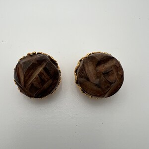Vintage carved wood clip earrings made in Italy