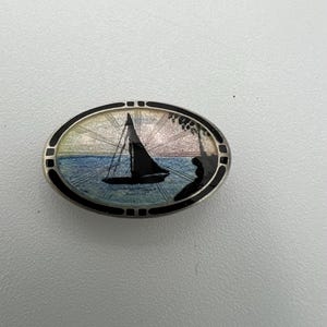 Vintage SC Larssen NM sterling guilloche enamel brooch made in Norway