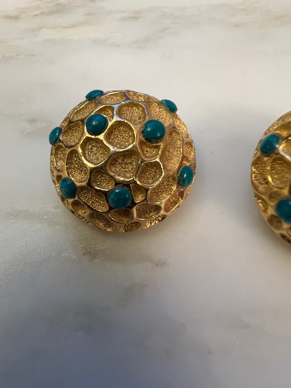 Vintage Coro gold tone textured domed and cabocho… - image 3