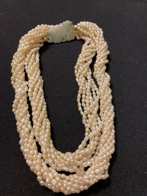 Vintage multistrand seed pearl necklace with carv… - image 3