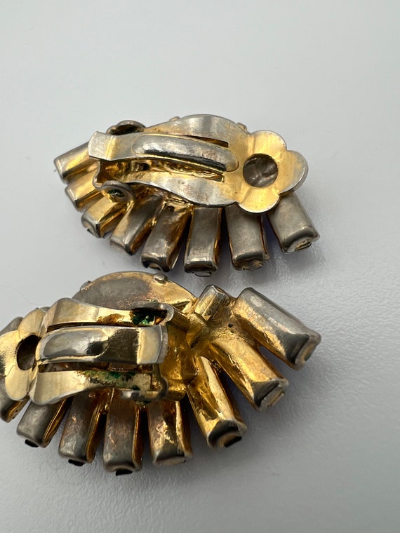 Vintage baguette sapphire rhinestone clip earrings - image 6