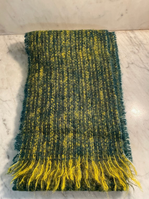 Vintage green and yellow mohair scarf - image 1