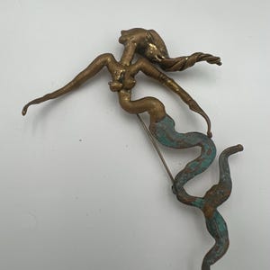 Vintage Richard Kaish signed artisan made brass mermaid brooch