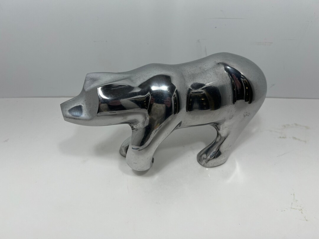 Vintage Modernist Polished Silver Metal Bear Sculpture Etsy