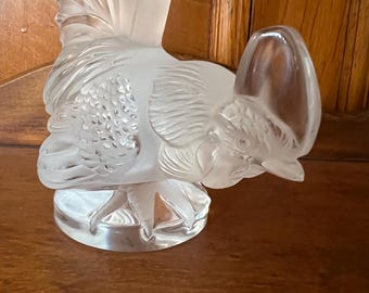 Signed Lalique France Coq Nain Rooster Figurine, Clear Frosted