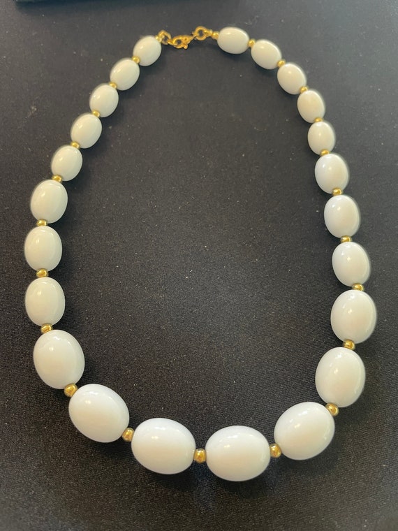 Vintage monet white plastic beaded necklace