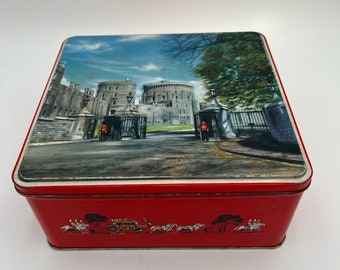 Vintage large Windsor Castle assorted biscuits tin with wood divider