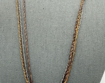 Vintage Trifari triple strand gold copper silver necklace