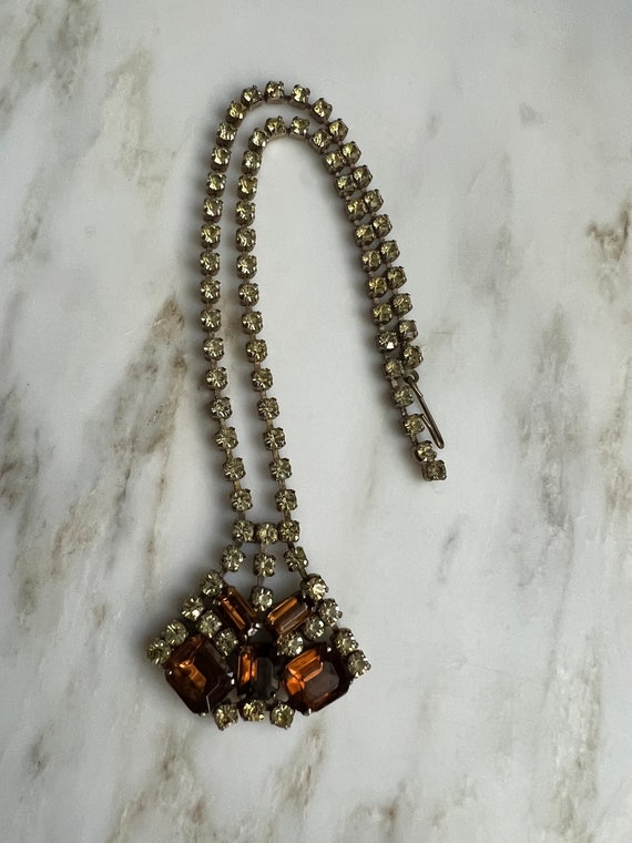 Vintage jonquil and topaz rhinestone necklace