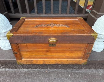 Antique Wood Storage Trunk, Metal & Brass Hardware