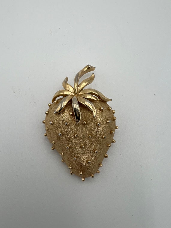 Vintage crown Trifari gold tone strawberry brooch