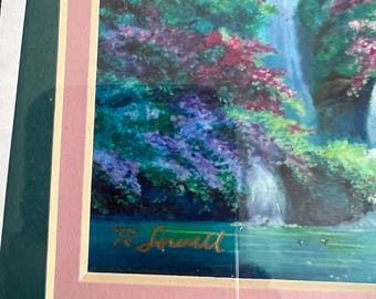 Vintage Rebecca Lowell Maui Lithograph, Signed, Framed Waterfall