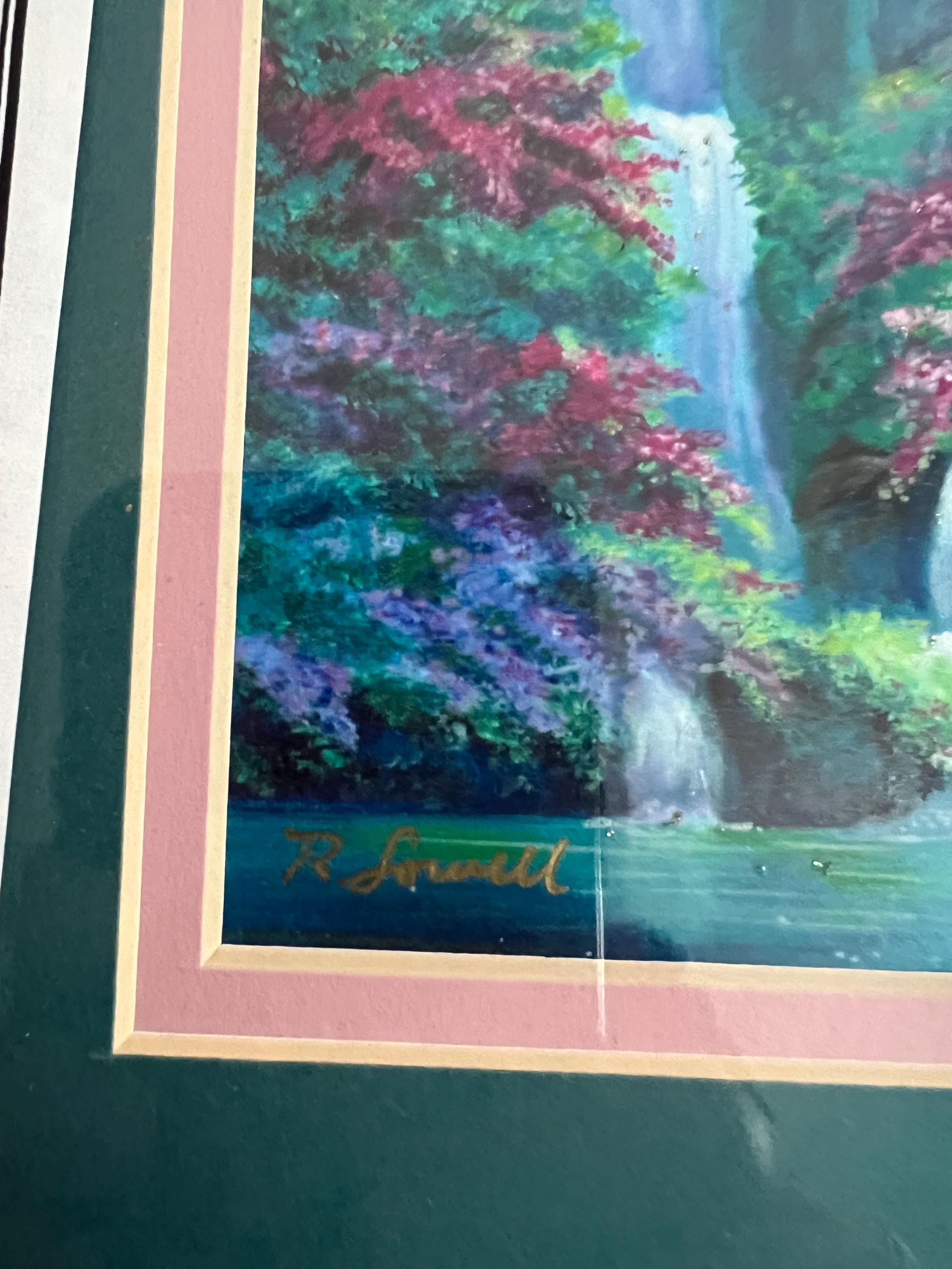 Vintage Rebecca Lowell Maui Lithograph, Signed, Framed Waterfall