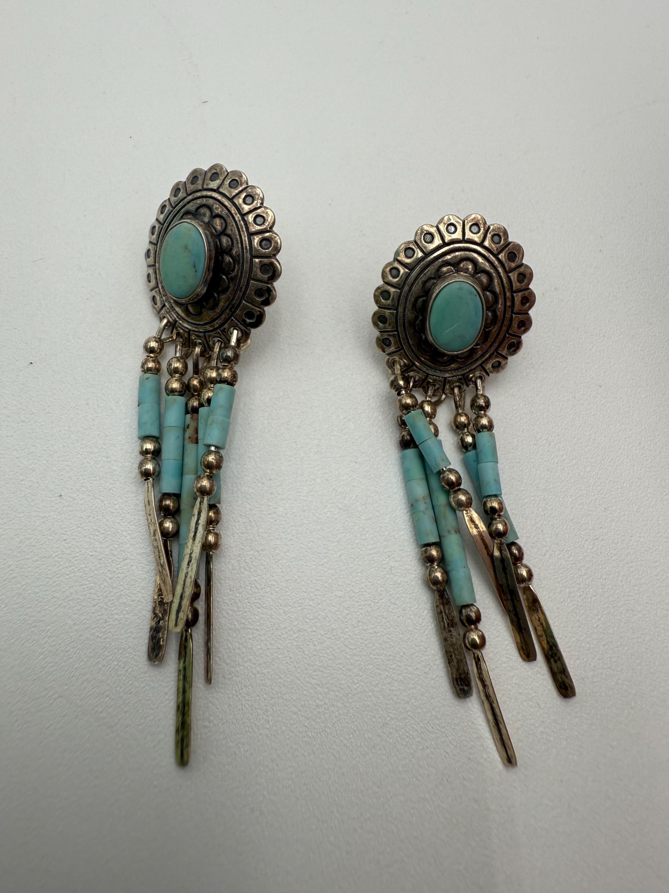 ヴィンテージ ナバホ スターリングシルバー ターコイズ ダングル