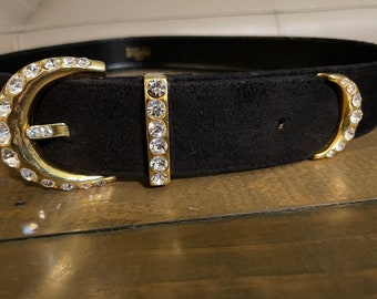 Vintage Daniel Swarovski Leather Suede Belt Made in France  display picture 2