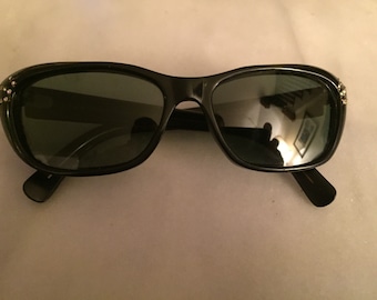 Glam 1970’s Vintage French Rhinestone Sunglasses in Jet Black, Statement Packed! Glam 1970 main image 3