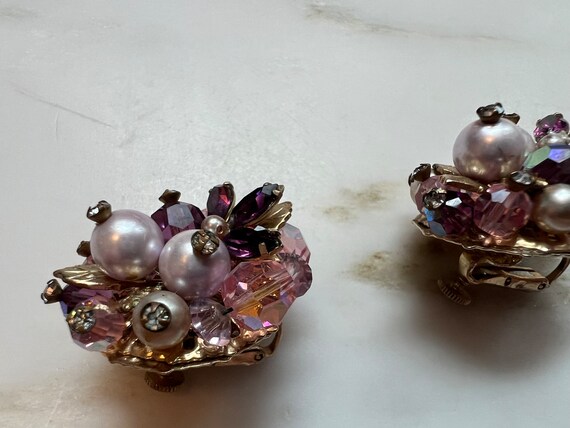 Vintage Vendome pink and purple rhinestone pearl … - image 4