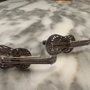 Vintage Mexico silver filigree guitar screw back earrings