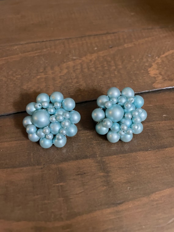 Vintage Japan light blue beaded earrings