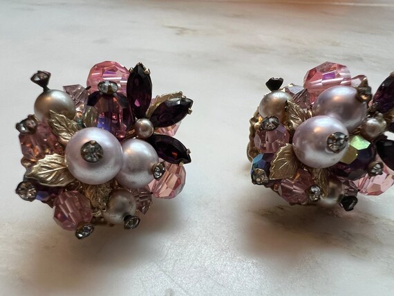 Vintage Vendome pink and purple rhinestone pearl … - image 2