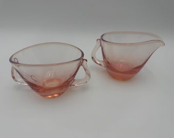 Vintage Fostoria seascape pink opalescent sugar and creamer in euc