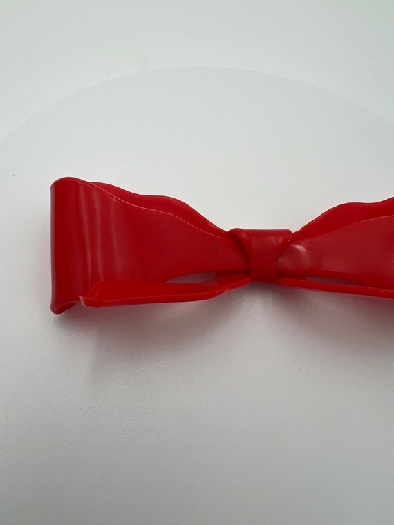 Vintage red plastic bow hair clip barrette made i… - image 4