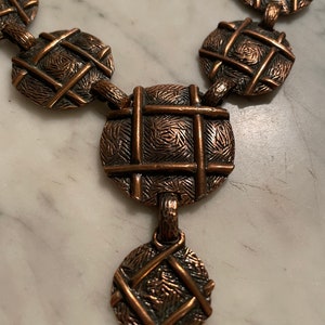 Vintage nordic brand copper brutalist discs necklace