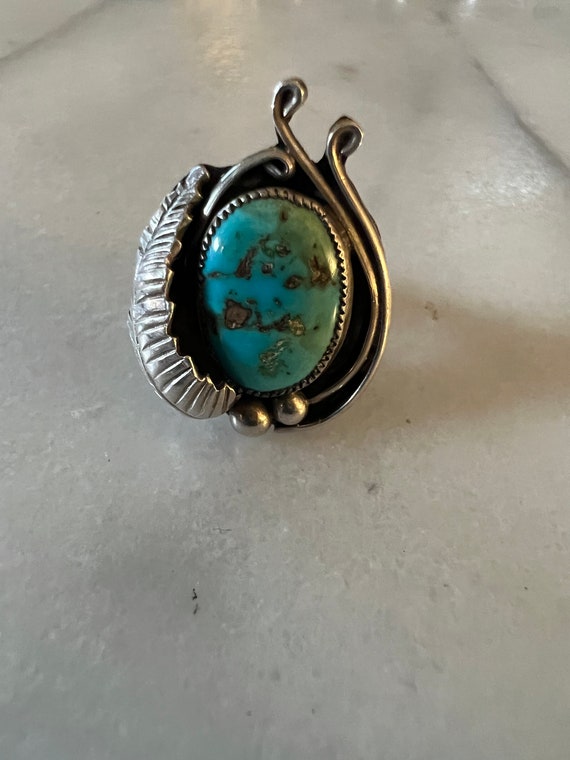 Vintage sterling Navajo artisan signed CC turquois