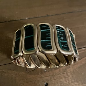 Vintage Japan metal and faux leather expanding bracelet
