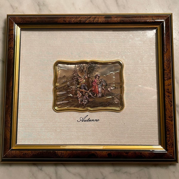 Vintage creazioni artistiche painted sterling silver framed italy scenery picture handmade art titled "estate"