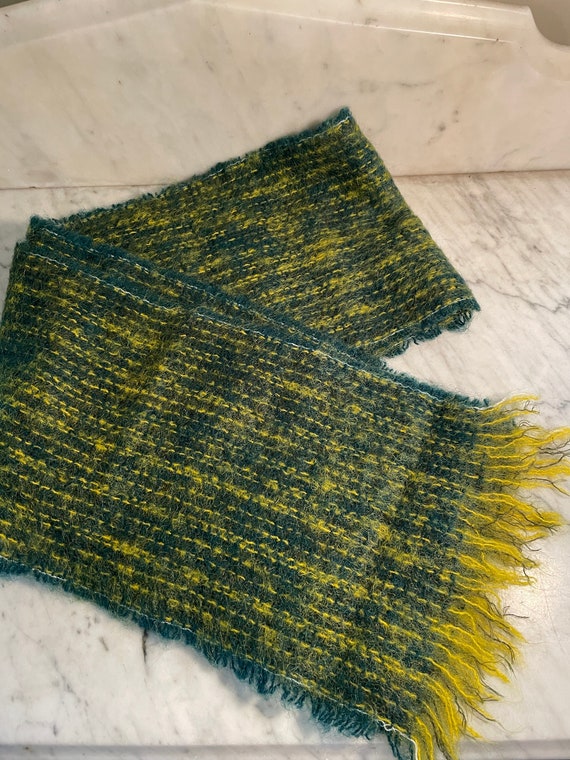 Vintage green and yellow mohair scarf - image 2