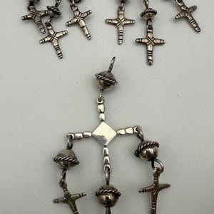 Gorgeous vintage Mexico sterling silver Yalalag crosses dangle earrings and pendant set signed