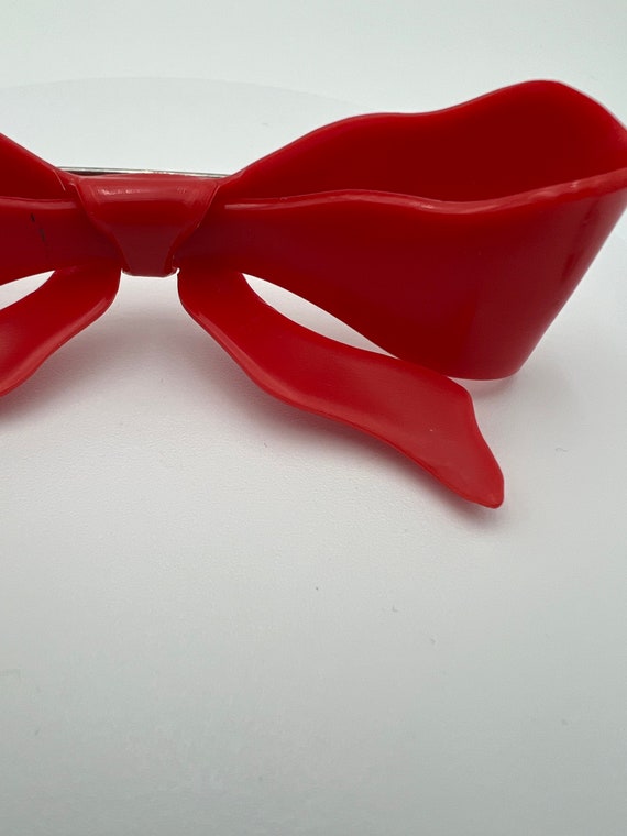 Vintage red plastic bow hair clip barrette made i… - image 3