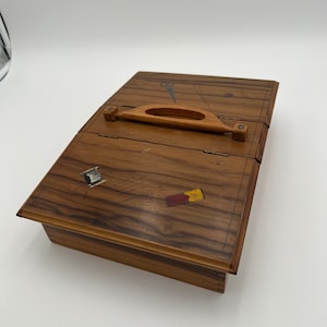 Vintage Italian wood table top sewing box made by Italco
