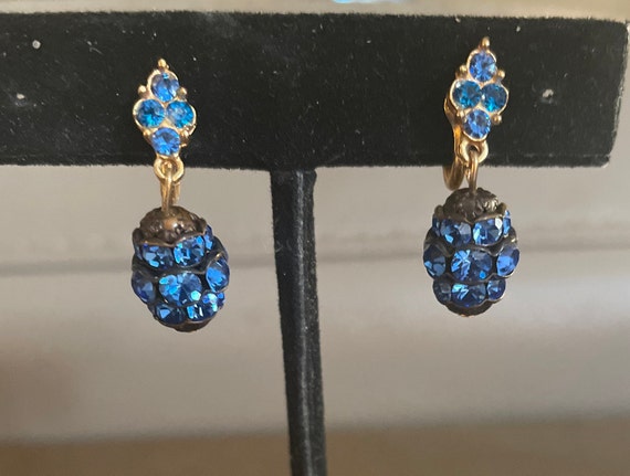 Vintage Czech or Austrian blue crystal dangle ear… - image 1