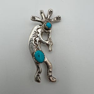Vintage Navajo NA sterling silver and turquoise kokopelli brooch signed ES