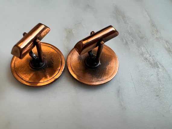 Vintage red enamel copper cufflinks - image 3