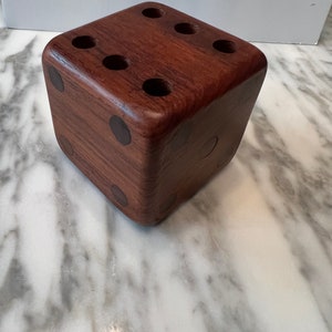Vintage MCM Swedish Sowe Konst teak wood dice Desk Pen Holder