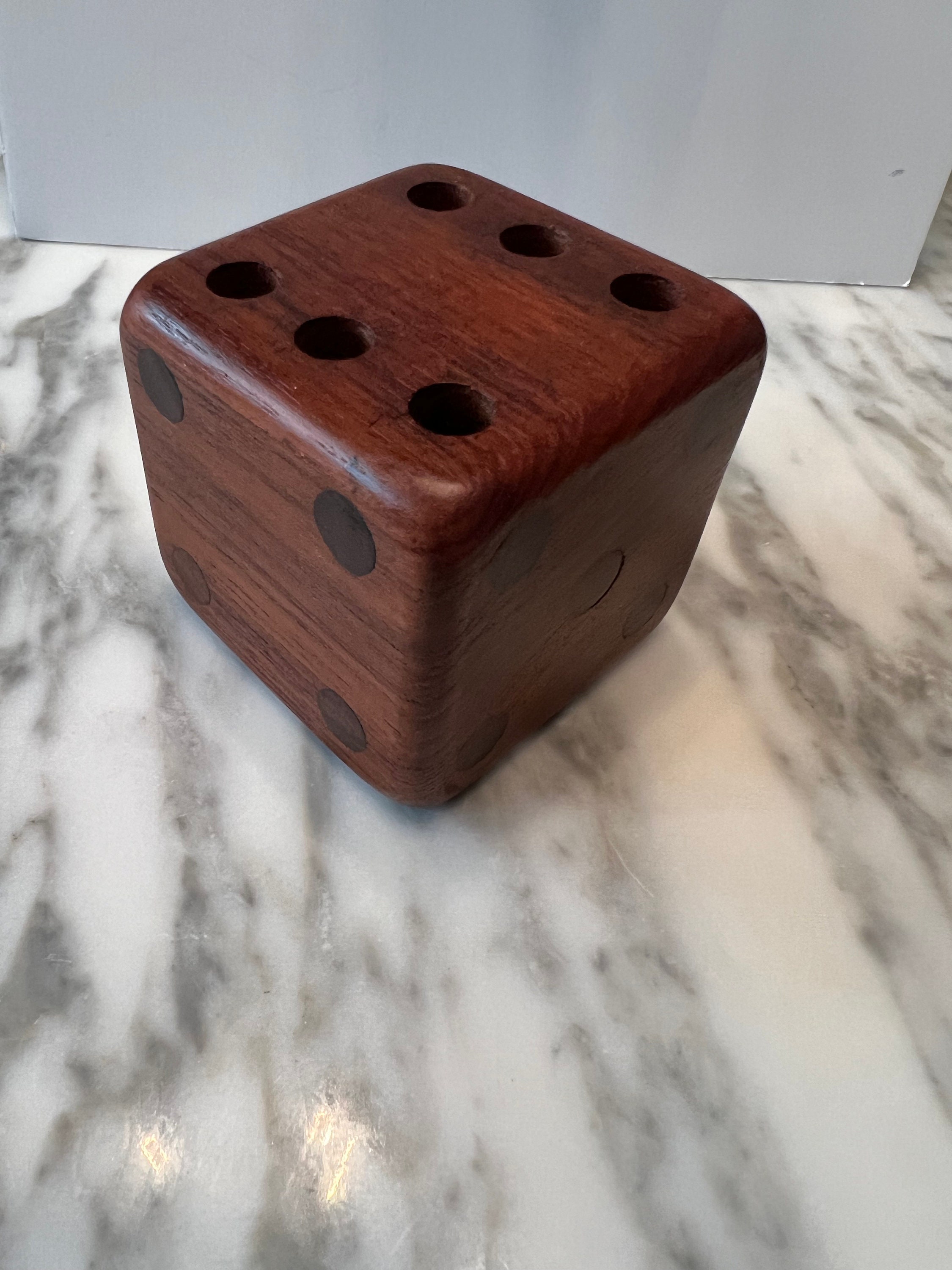 Vintage MCM Swedish Sowe Konst Teak Wood Dice Desk Pen