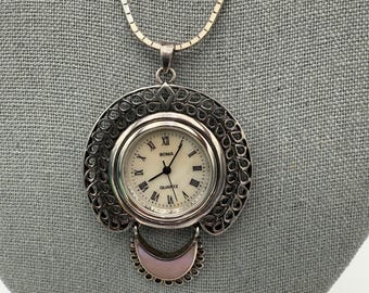 Boma Sterling Silver and Crystal Watch Pendant Estate Boma Sterling Silver Pendant Watch Unique Shape w  main image 4