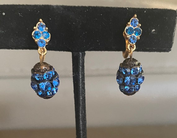 Vintage Czech or Austrian blue crystal dangle ear… - image 2