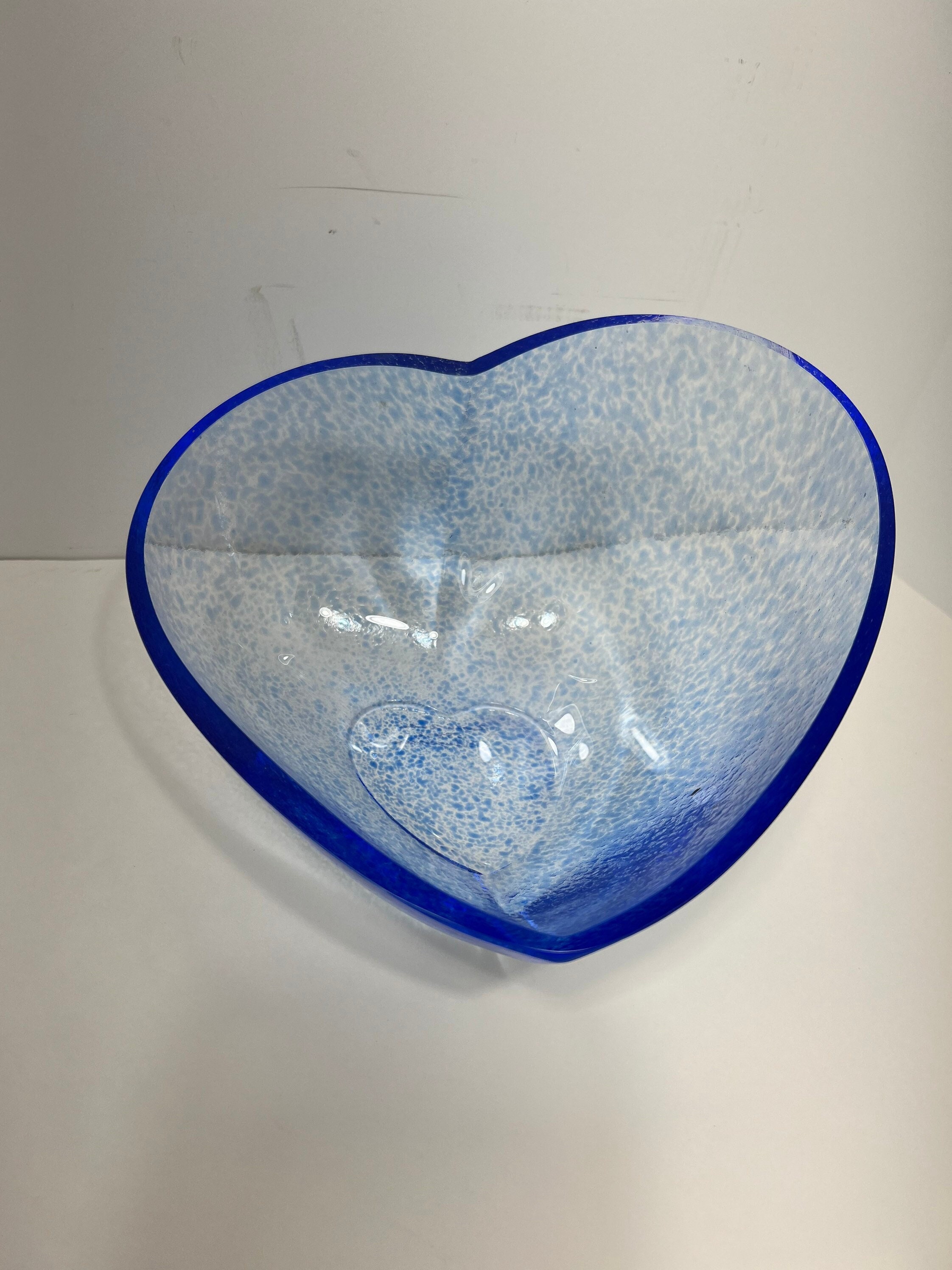 Vintage Kosta Boda Heart Shaped Blue Glass Bowl Signed K