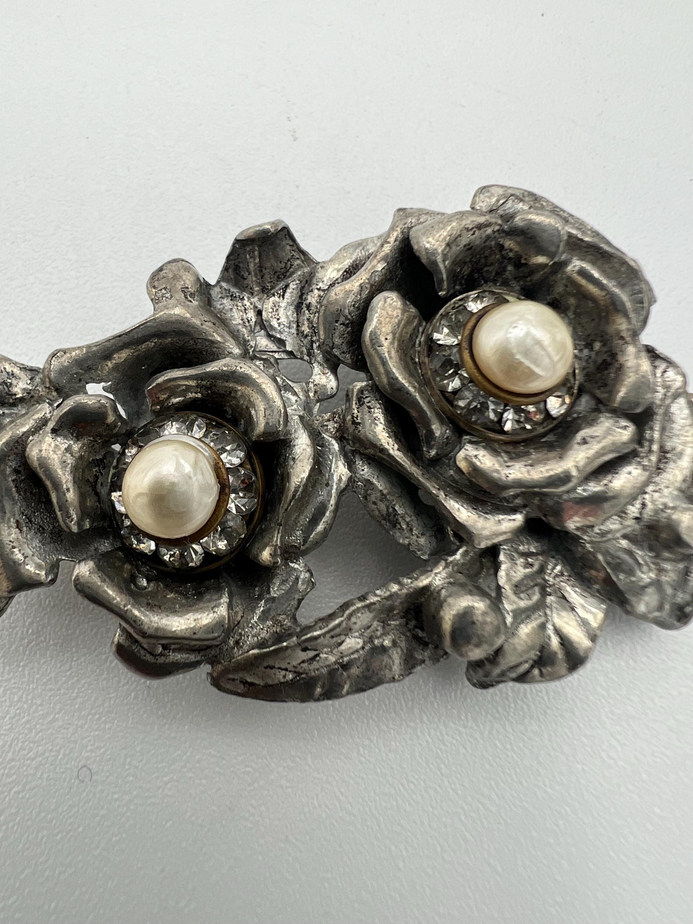 Vintage Irving NY Silverman Faux Pearl Rhinestone Flowers