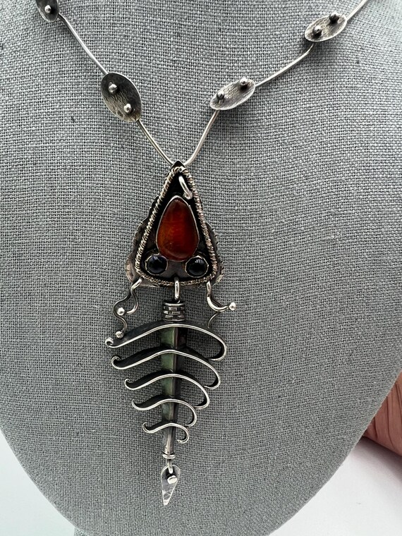 Hope Konecny Sterling Silver Fish Pendant Necklace, Amber Amethyst StonesVintage