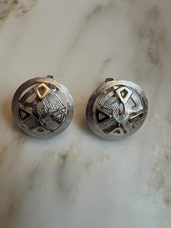 Vintage crown Trifari silver tone round earrings