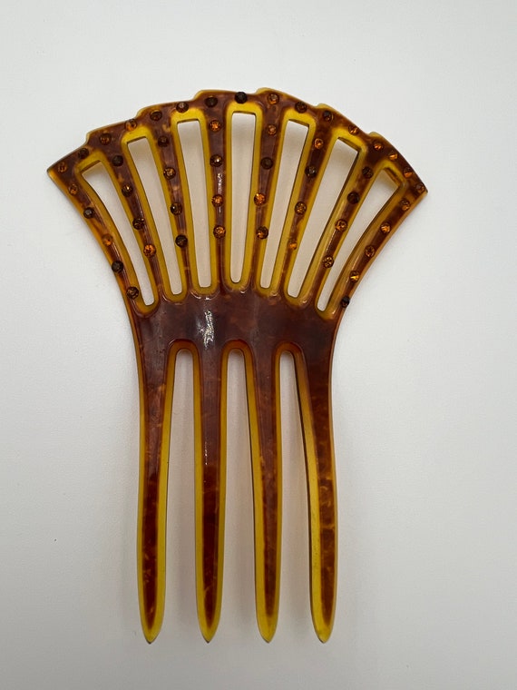Antique Art Deco Celluloid Mantilla Pierced Fan Hair Comb  display picture 1