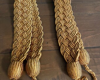 Vintage heavy gold braided woven curtain tie backs