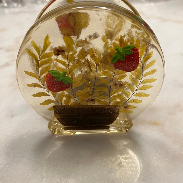 Vintage lucite strawberry flowers butterfly napkin holder